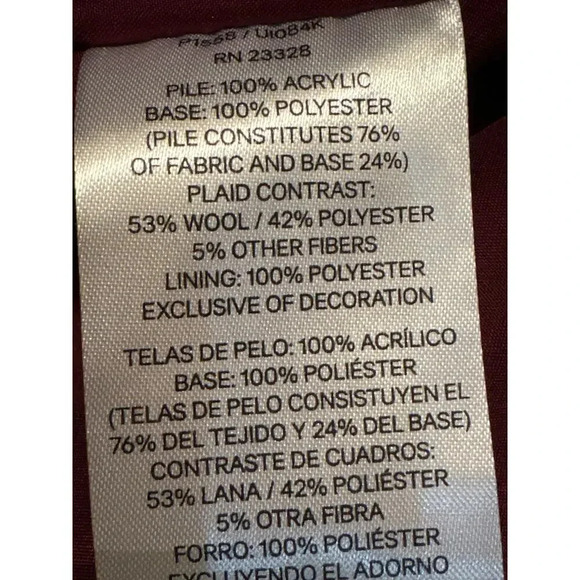 Pendleton Burgandy Sherpa pull over pleaid wool accents L - Picture 6 of 10